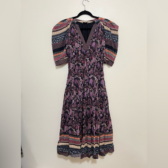 Anthropologie Current Air boho printed puff sleeve midi dress - Picture 3 of 4